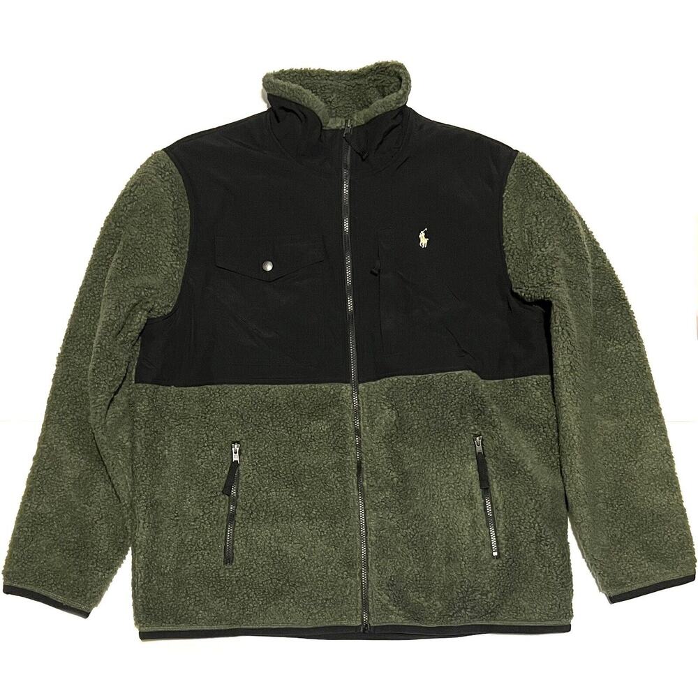 Polo Ralph Lauren Performance Fleece Jacket Mens Size XL Olive Green Black NWT